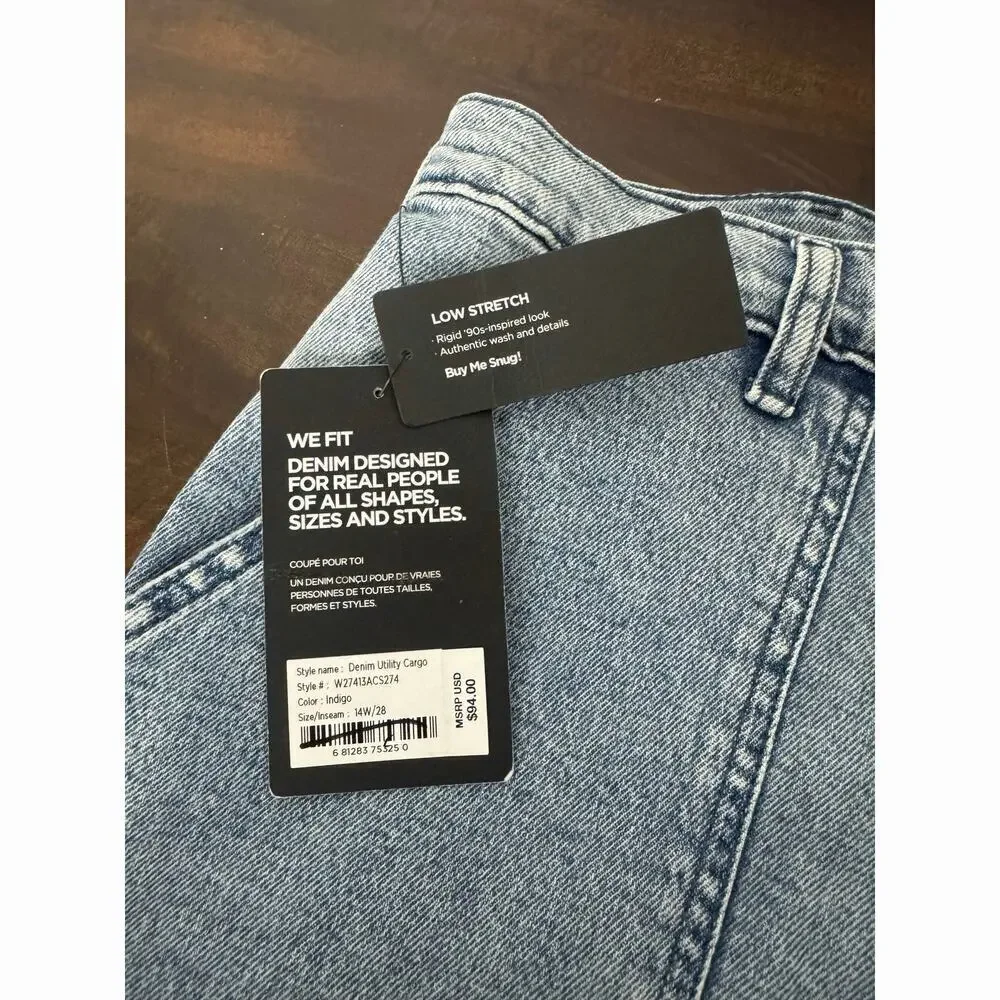 Silver Jeans Co. Denim Utility Cargo Jeans Mid Rise Straight Leg size 14W